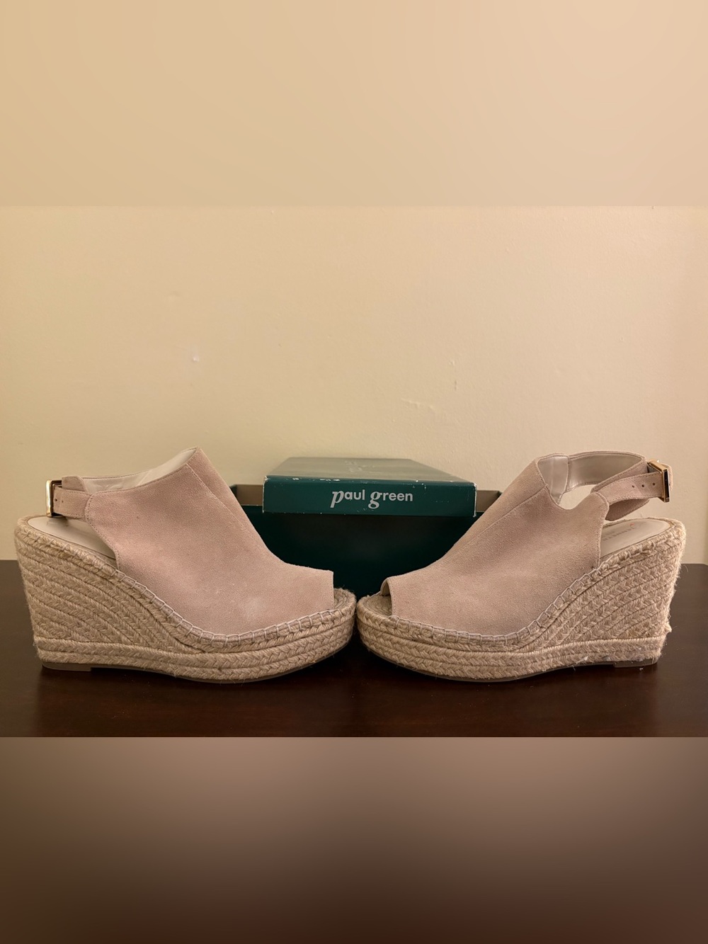 Paul Green Taupe Suede Espadrille Wedge Sandals